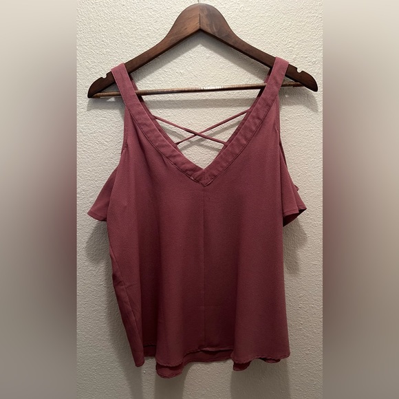 Mauve Peek-a boo/Off Shoulder Blouse; Large - Picture 3 of 4